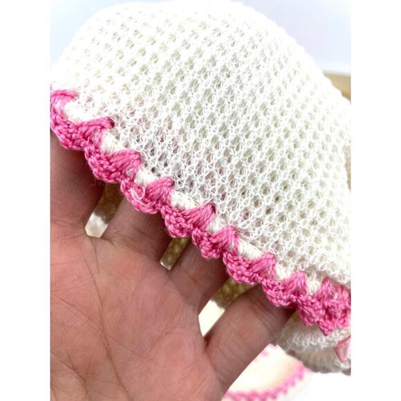 VTG 3 Crochet Washcloths Gift Set Unique Typed Note White with Pink Border - Picture 9 of 16